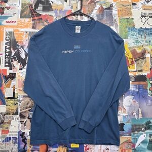 Alstyle Aspen Colorado Long Sleeve‎ T Shirt Blue Graphic Print Men's XL